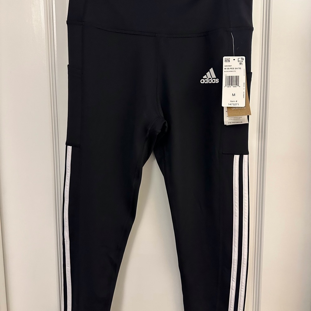 Women's Adidas Aeroready 3 Stripe  black/white crop leggings
